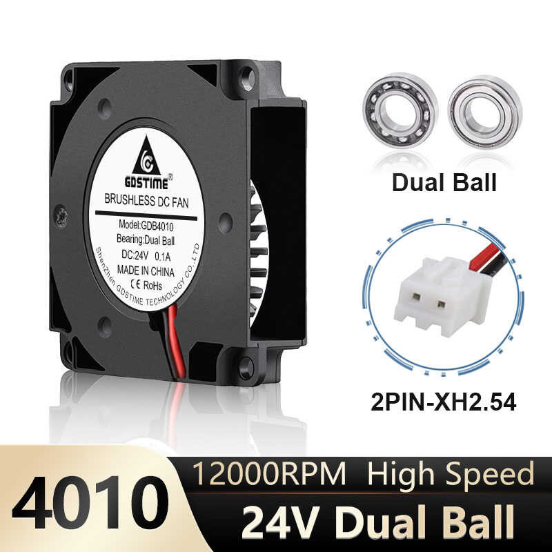 Gdstime 3D Printer Fan 24V 2PIN 4cm 40x40x10mm Dual Ball High Speed ...