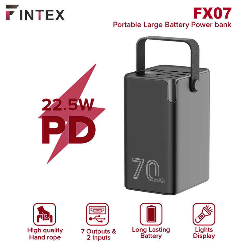 Fx07 FINTEX 70000Mah Powerbank 22.5W Fast Charge 7 Outputs & 2 Inputs ...