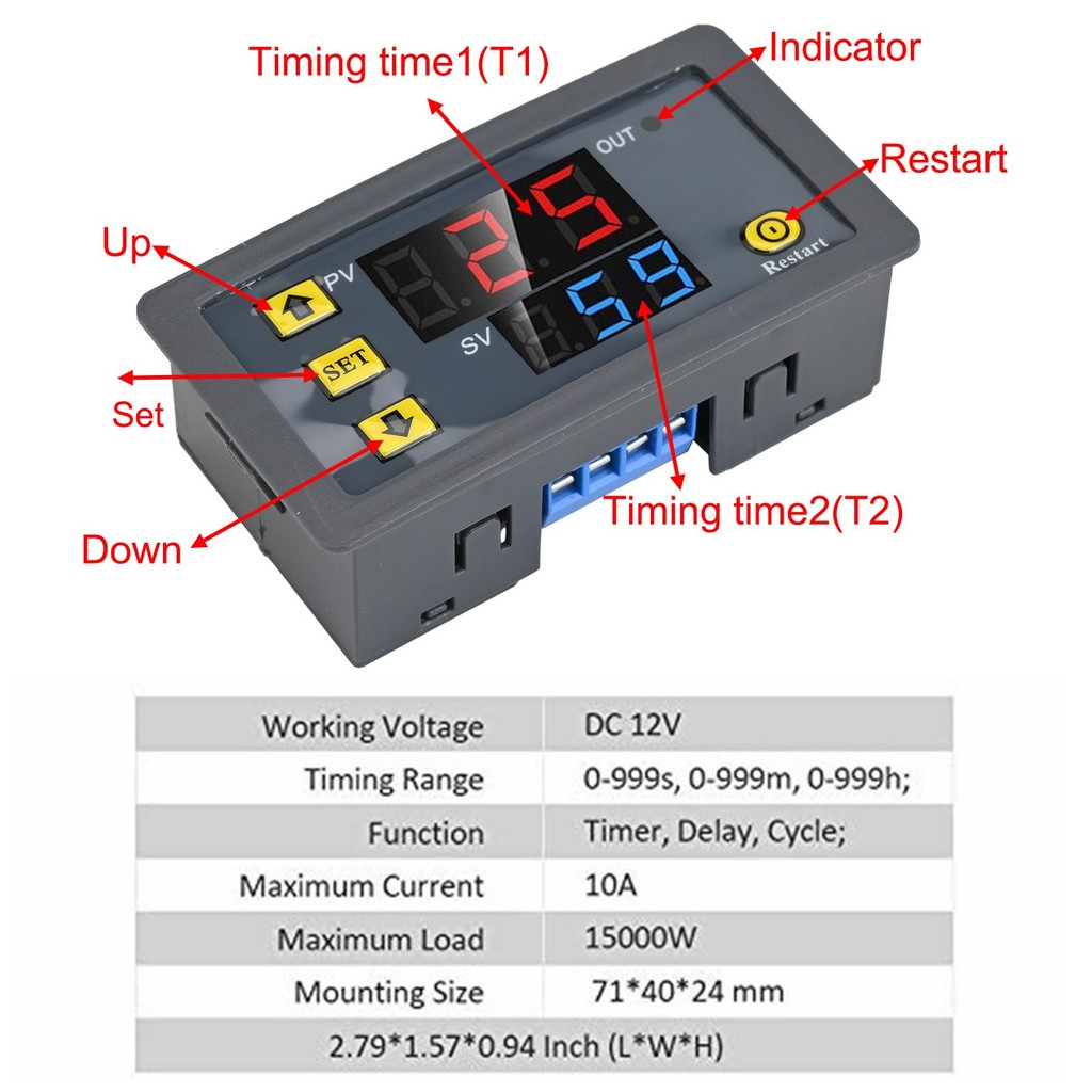 Digital delay relay LED display cycle timer control switch adjustable ...