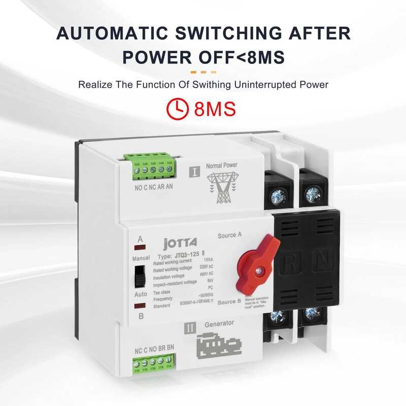 2P A 100A 220V Mini ATS Automatic Transfer Electrical Selector Switches ...