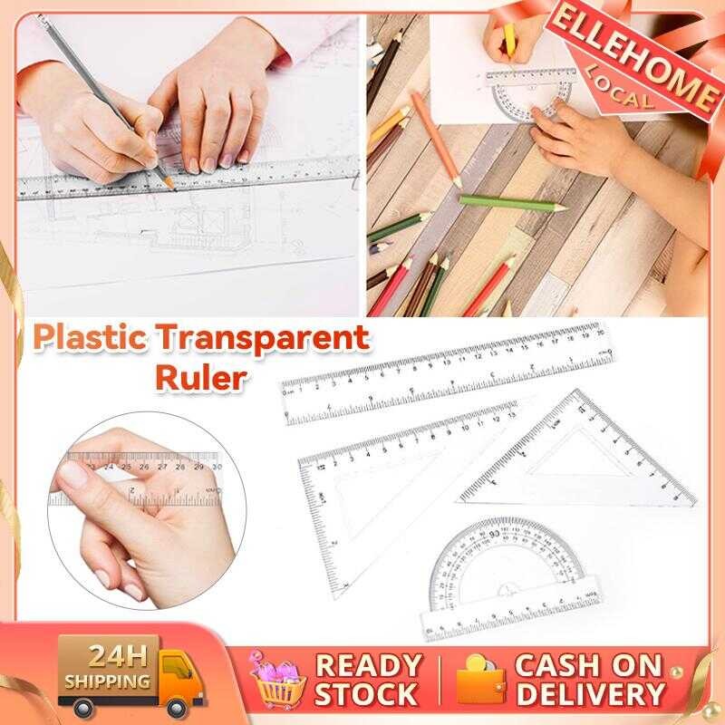 Plastic Transparent Ruler 4 Pieces Math Drafting Set Clear Geometry ...