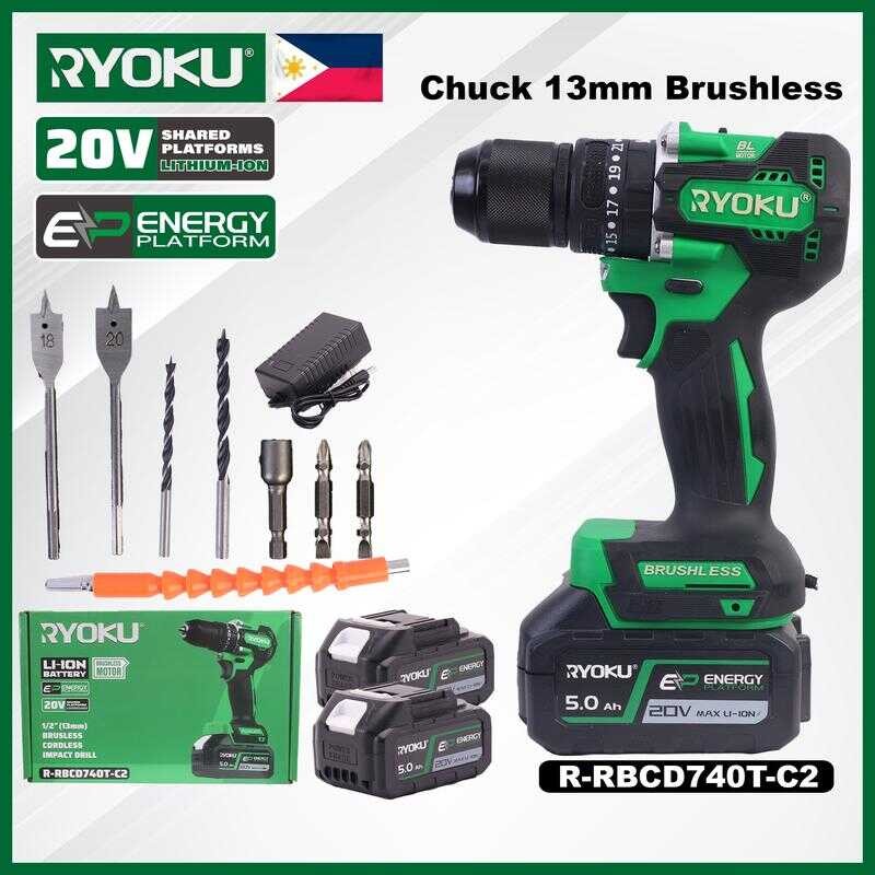 RYOKU 20V 13Mm Cordless Percussion Hand Drill Brushless Motor 2 ...