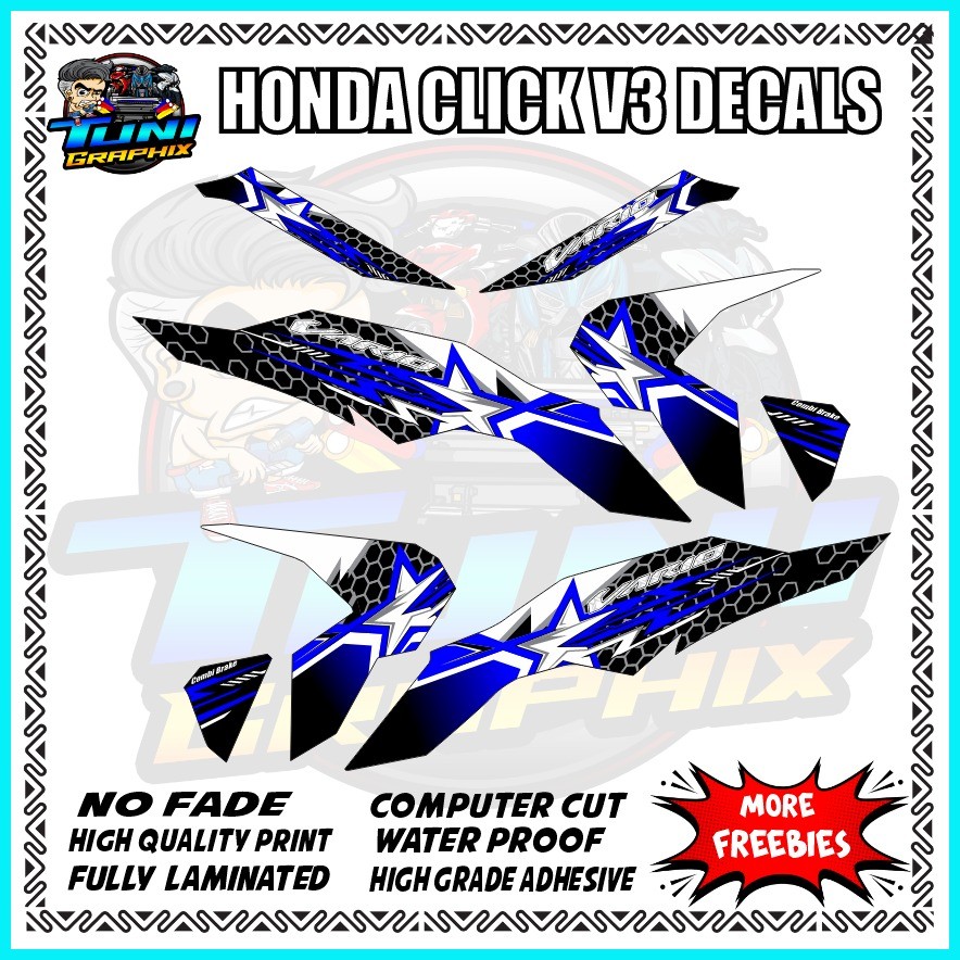 HONDA CLICK 125i V3/V4 Rising Star Honeycomb Decals with freebies ...