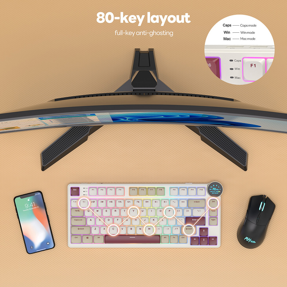Royal Kludge RK N80 Rosy Clouds 80 Key Low Profile Tri-Mode RGB Wired ...