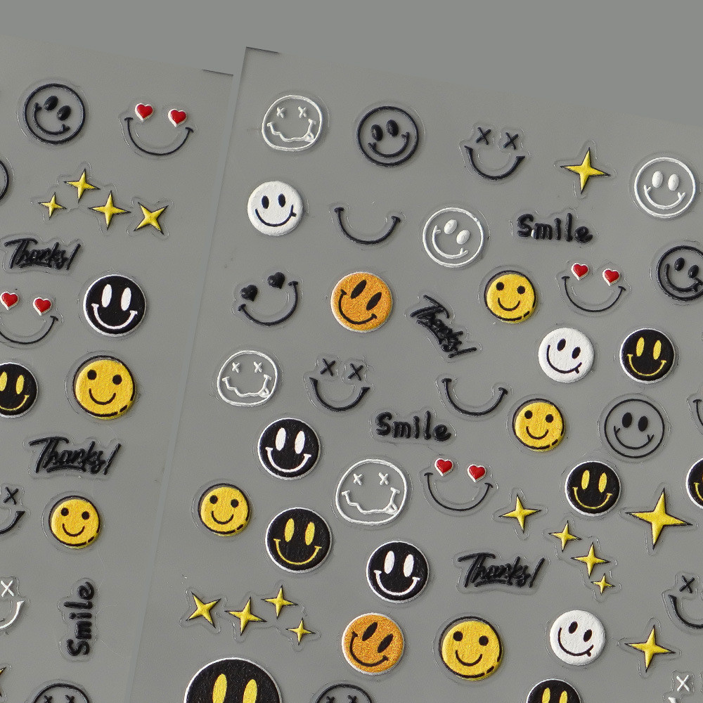 RedancoNew5DEmbossed Nail Stickers Cartoon Cute Smiley Face Three ...