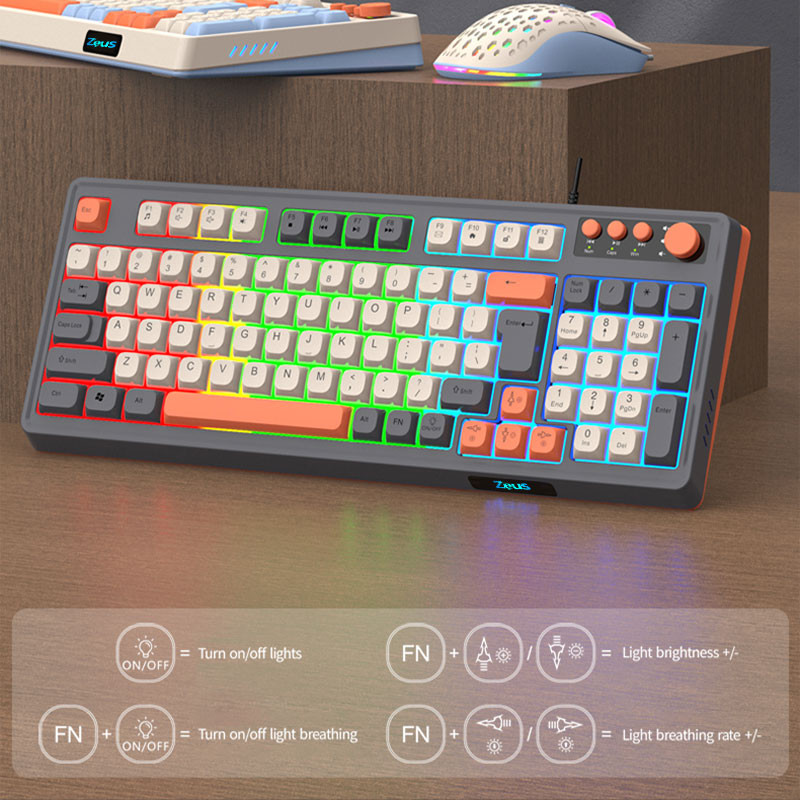 Centr x Raiku Wired Rainbow LED Ligh Gaming Keyboard 98 Keys Silent ...
