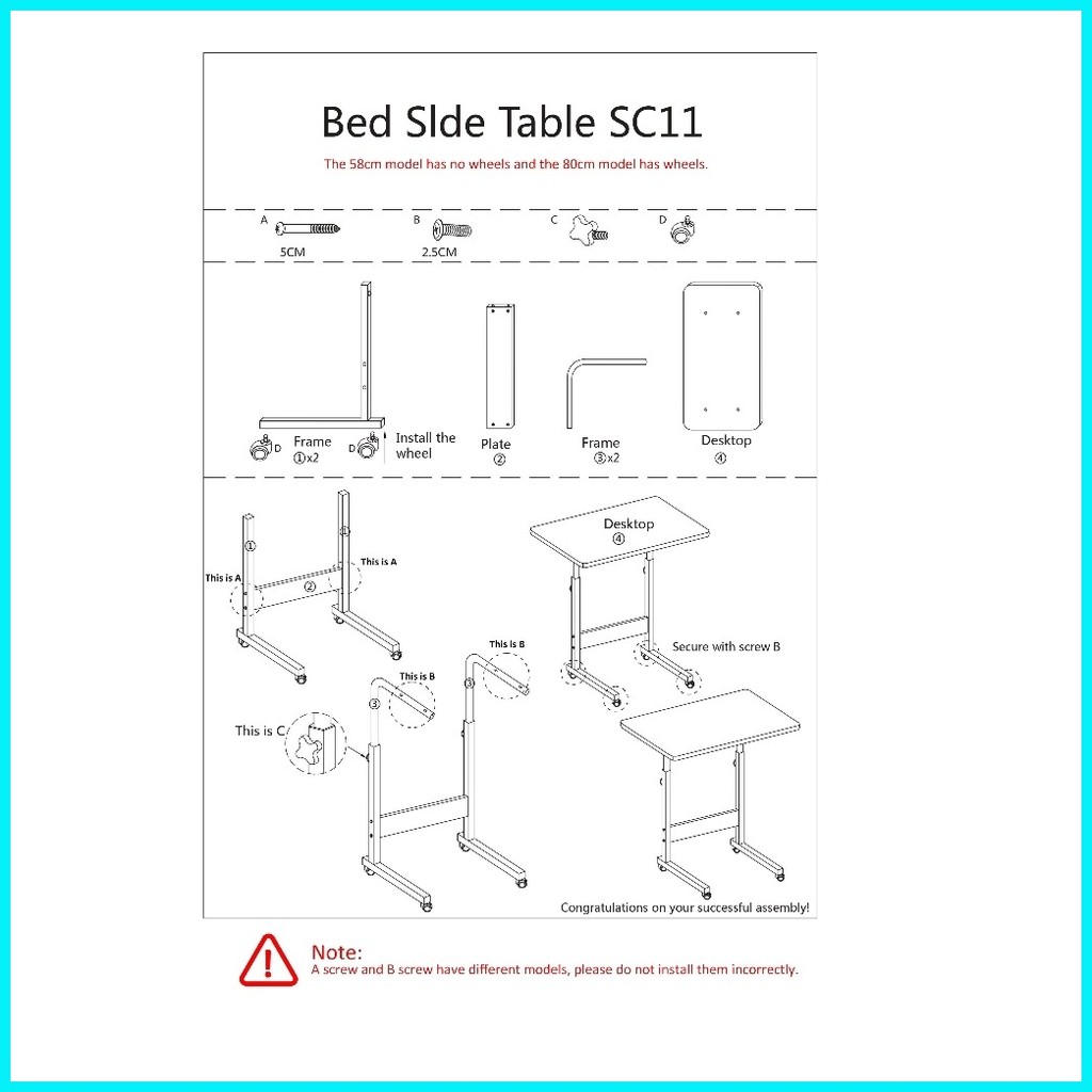 Study table Side Table Adjustable table Portable Standing Computer ...