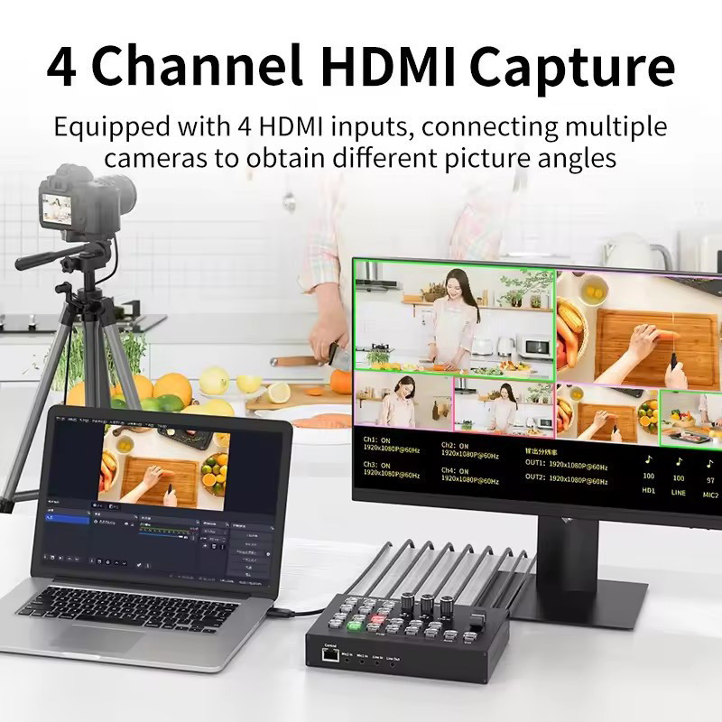 1080p 4 Channel HDMI Multi Camera Streaming Live Production Video Mixer ...