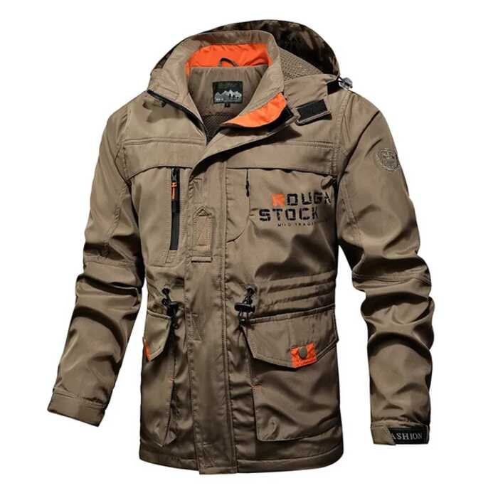 Detachable Zipper Multi Pockets Sports Jacket Hood Windproof Outdoor Cargo Jackets Men Autumn Sp