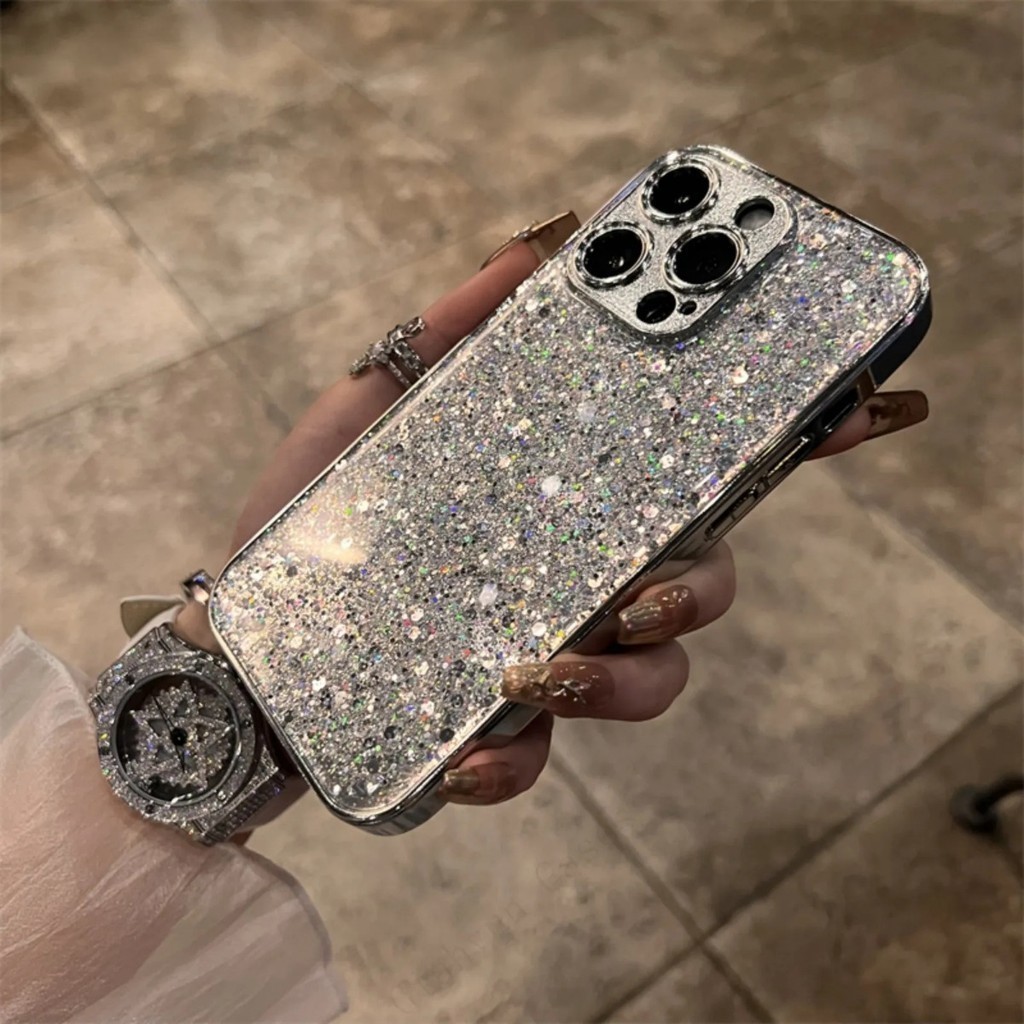 Luxury Glitter Silver Sequin Phone Case For iPhone 16 15 Pro Max 14 13