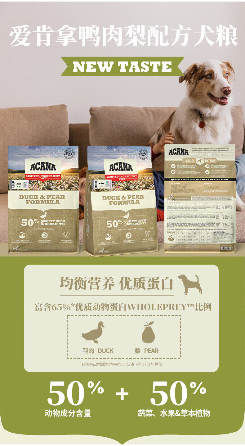 ACANA Dog Dry Food GrainFree Raw Duck Meat High Protein Duck & Pear