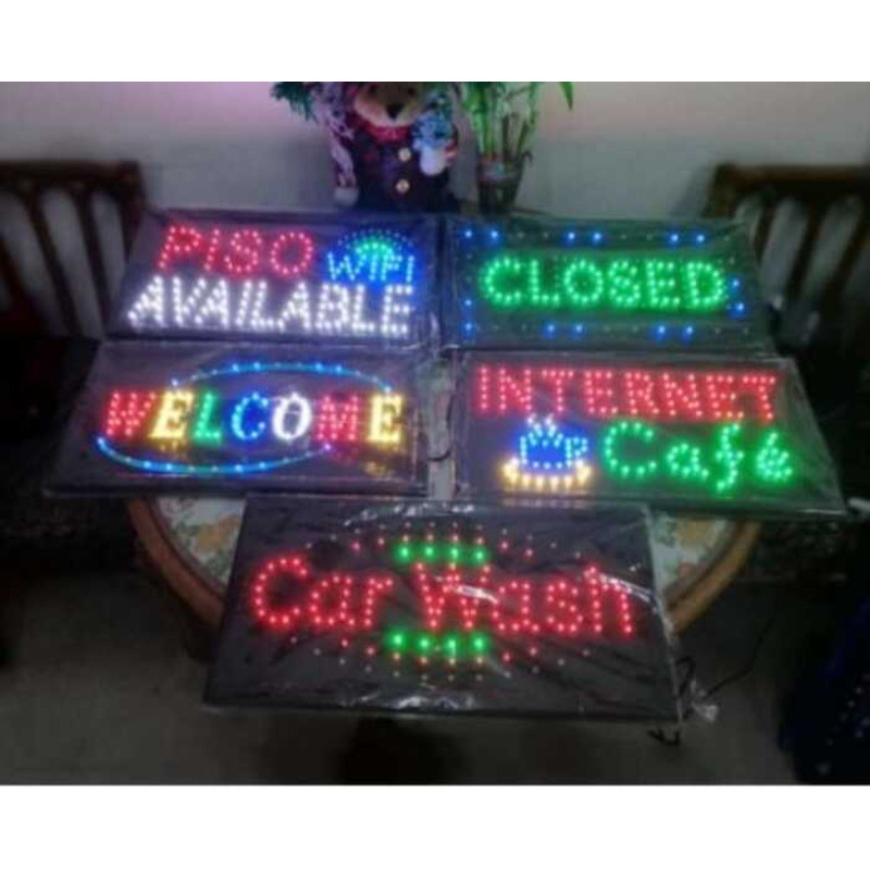 LED LIGHT SIGNAGE GCASH PISO WIFI CARWASH INTERNET CAFE OPEN CLOSED ...