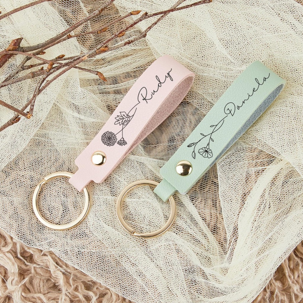 Personalized Name Keychain With Birth Flower Custom Keychain For Woman
