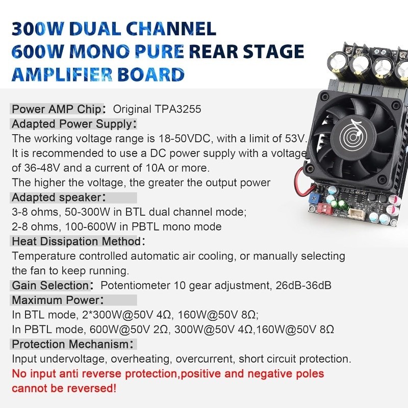 ZK3002 Dual Channel Amplifier Board TPA3255 Chip 300W +300W Power Hifi