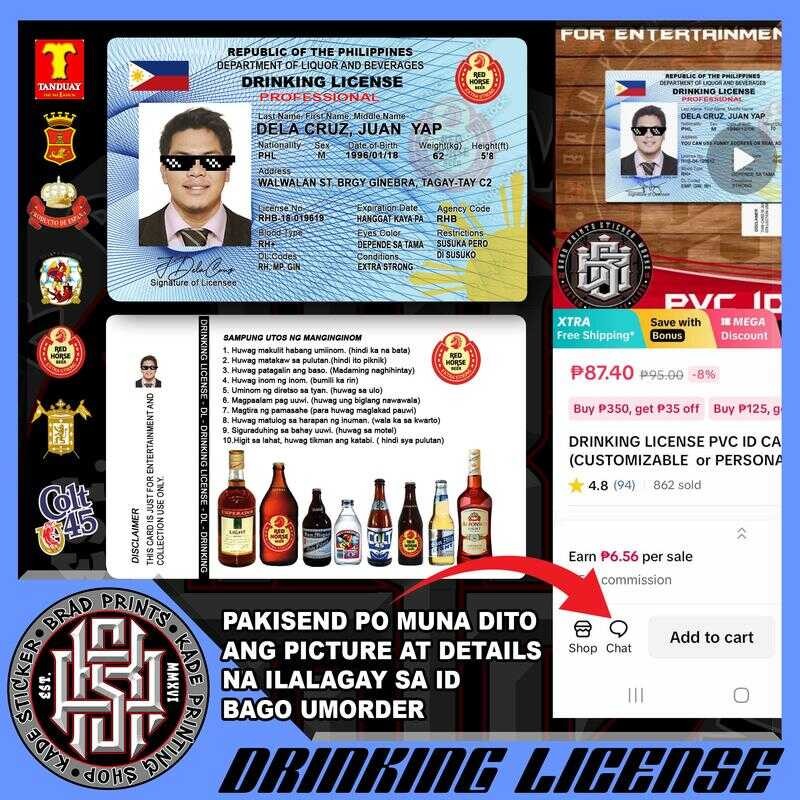 CUSTOMIZED PVC CARD DRINKING License(Customizable Or Personalized ...