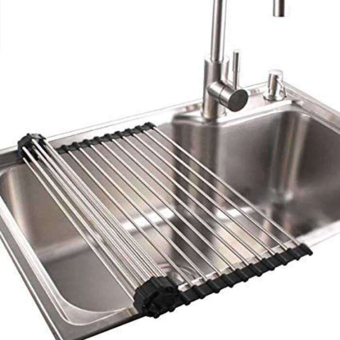 Sink Rack Roll Stainless Steel Silicone Portable Folding Drain Holder ...