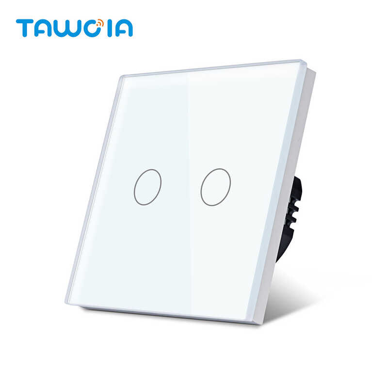 Glass 300W TAWOIA 2 Gang 1 Way Light Touch Switch EU Standard Wall