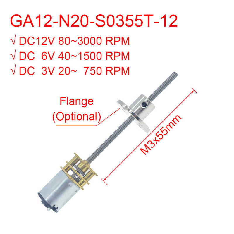 Ga12 N20 M3 * 55Mm DC 12V Thread Compatible 6V 3V Mini Micro Metal Gear