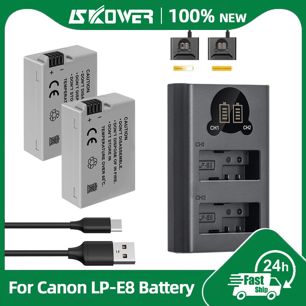EJ.life Chargeur LP-E8 Batterie Pour Appareil Photo LP-E8 LPE8 + Chargeur Simple LCD Pour Canon