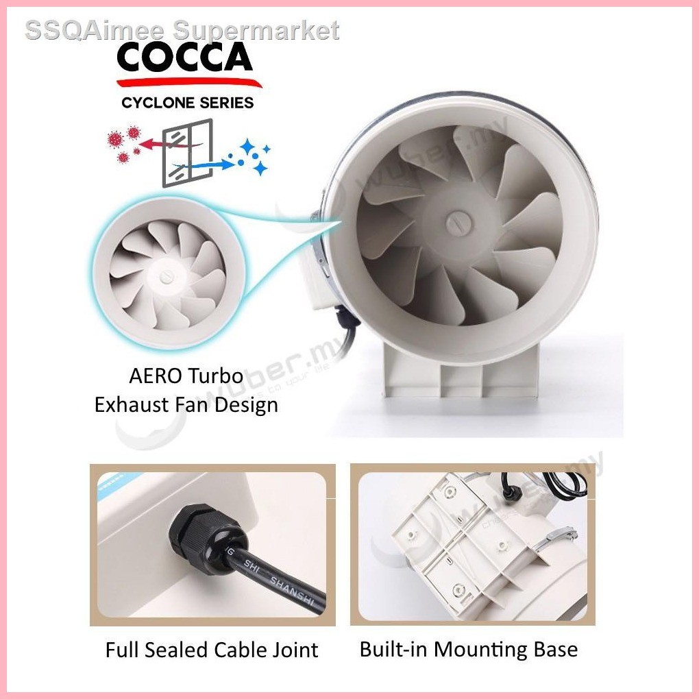COCCA 4"/ 6"/ 8" inch High Suction Power Inline Duct Booster Fan