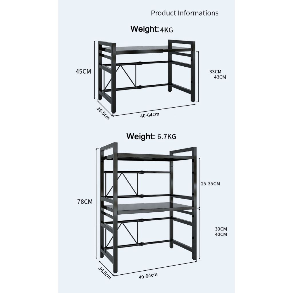 Microwave Rack Adjustable Length And Height Oven Rack Spice Rack Carbon ...