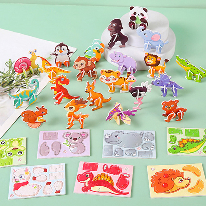 30pcs Animal 3D Puzzle Kids 3D Paper Puzzles Cartoon Animal Fun ...