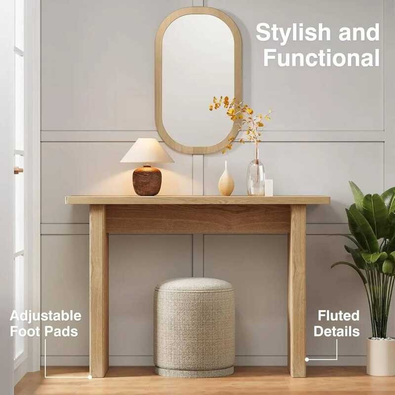 Console Fluted Table, Wooden Rectangular Sofa Entrance, Narrow Wood ...