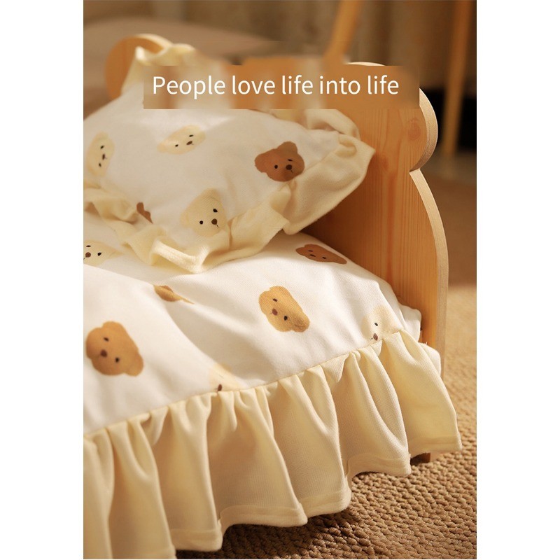 Cat Bed Wooden Cat And Dog Bed With Teddy Bear Pattern Indoor Pet
