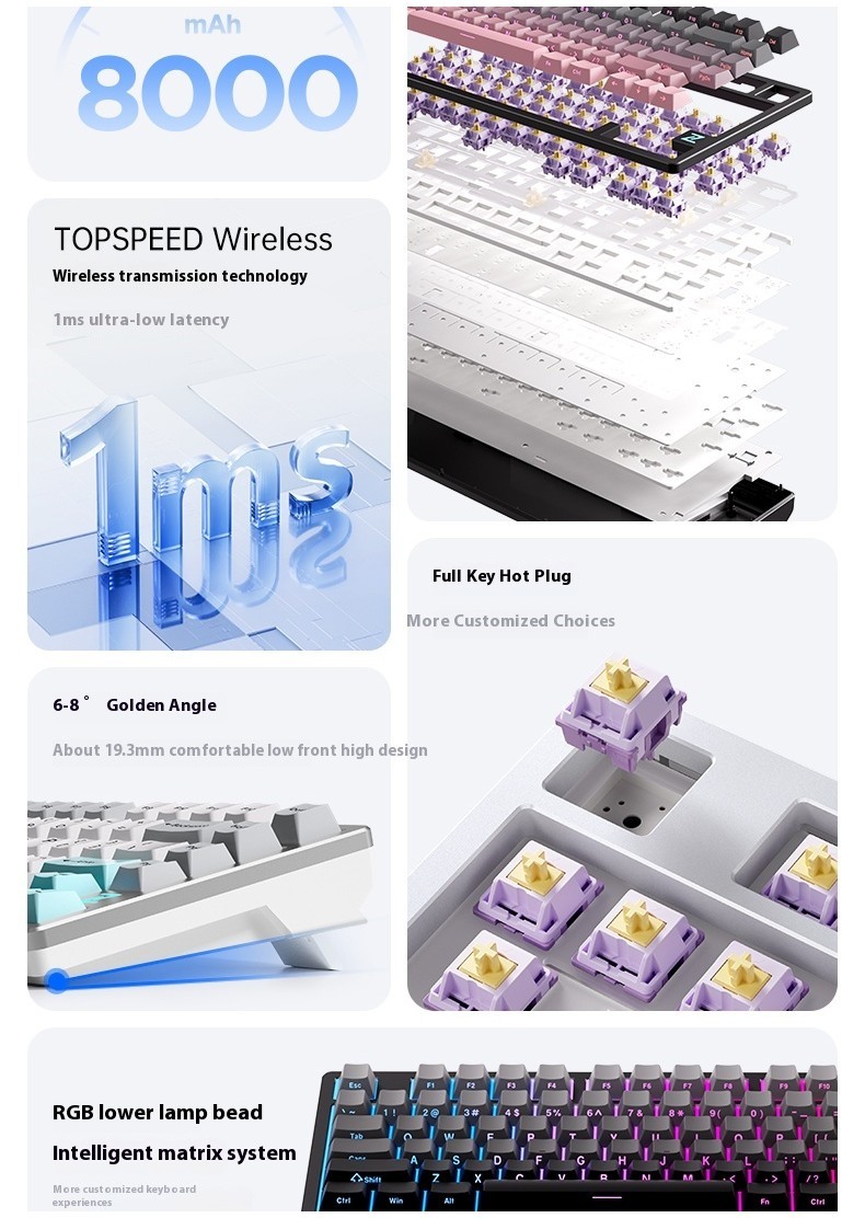 Mchose Z75S Mehcanical Keyboard Trimode Wireless Aluminium 75 Hot