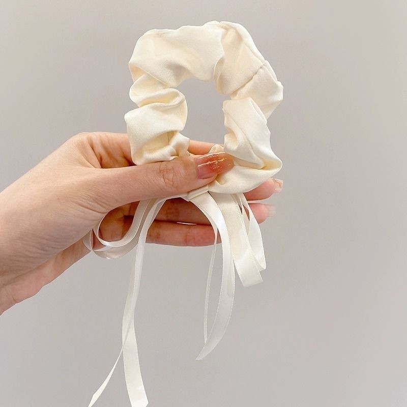 Getah Rambut 芭蕾风飘带蝴蝶结发圈 White Bow Hair Tie 气质白色蝴蝶结发绳飘带 Ponytail Ribbon ...
