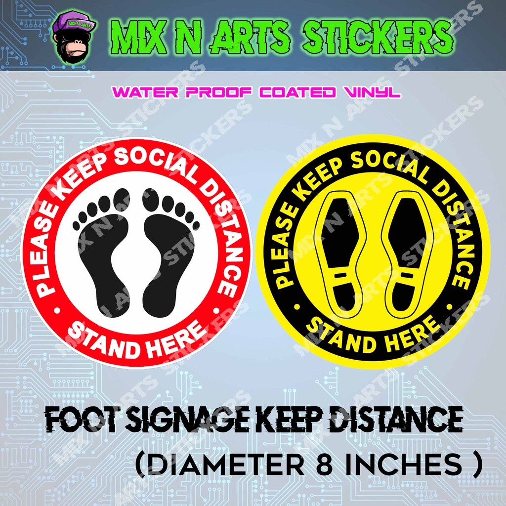 ♞BIG 8 Inches Social Distancing Arrow Foot Signage Laminated Vynil ...