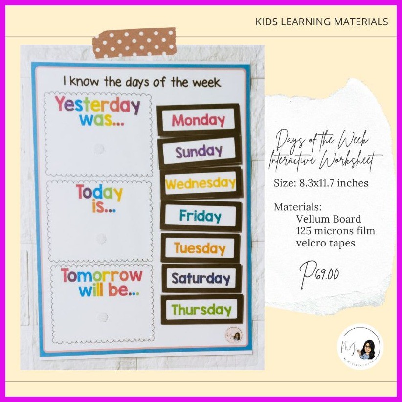∣ DAYS OF THE WEEK INTERACTIVE LAMINATED WORKSHEET | Shopee Philippines
