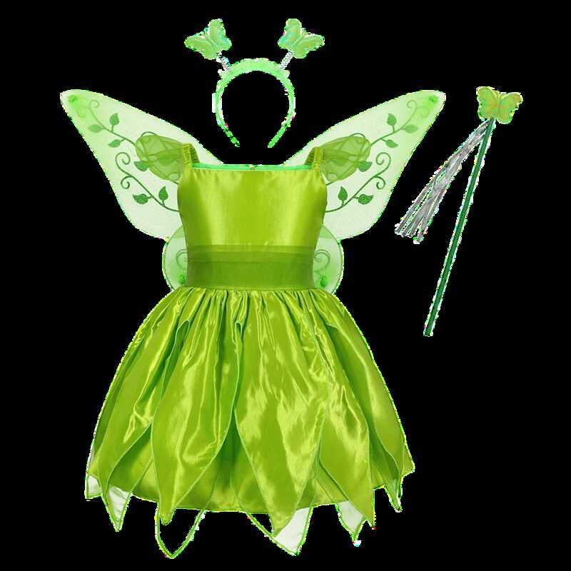 Girls Tinkerbell Costume Dress - Fairy Princess Halloween Party Dress With Detachable Wings - View #11