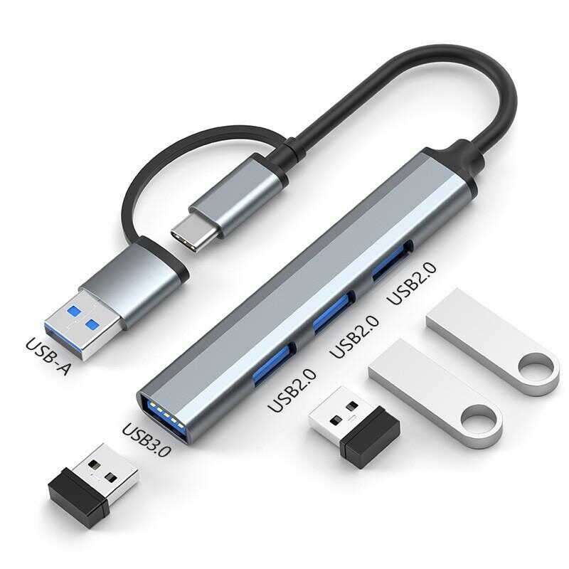 4 In 1 USB 3.0 Hub Ports Expander Aluminium USB A Type-C Hubs Splitter ...