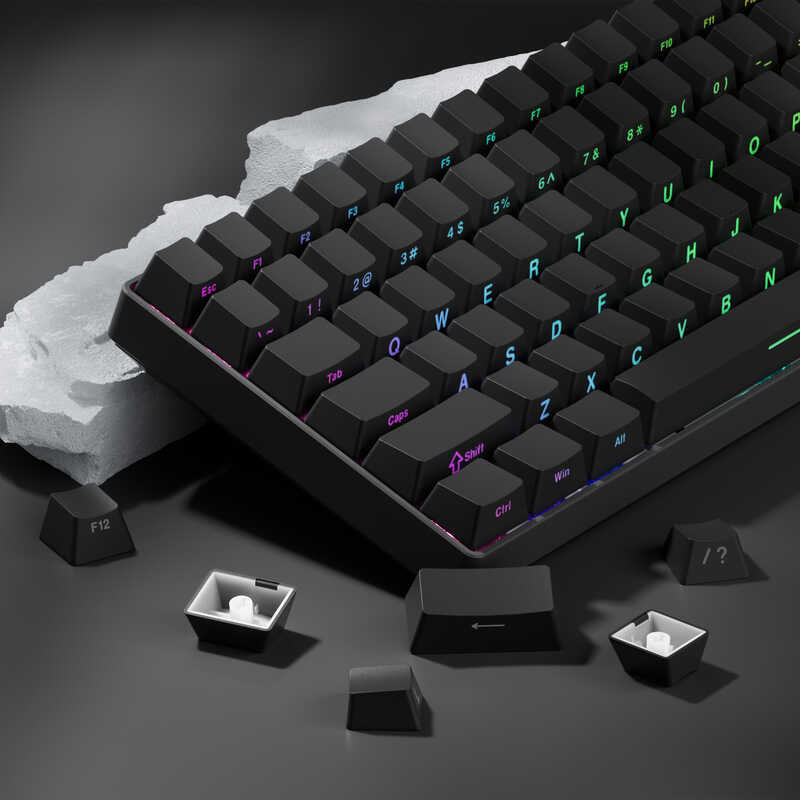 136 Key Black White Side-Lit Shine Through Backlit Keycaps PBT Double ...