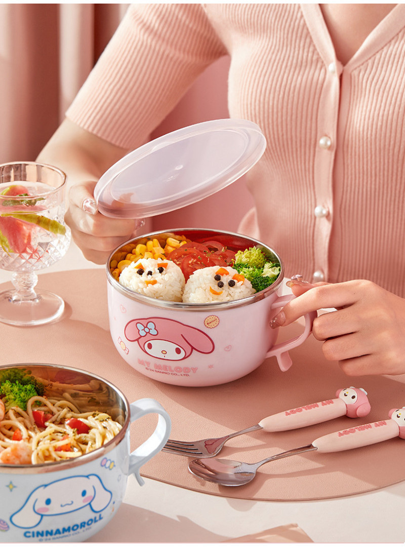 Cartoon Sanrio Cinnamoroll Melody Stainless Steel Rice Bowl with Cover ...