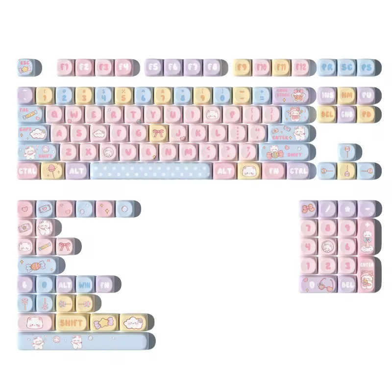 PBT Keycaps Set – Rainbow Candy Colors, MOA Profile, 126 Keys For Mechanical Keyboards