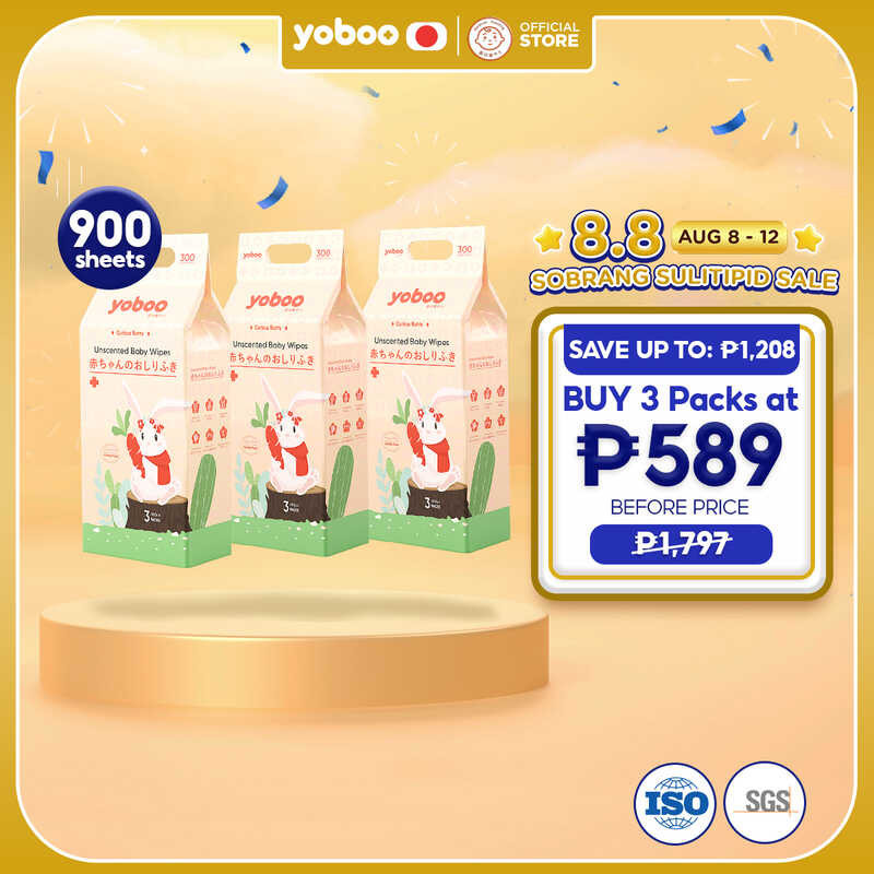 2025 Yoboo Unscented Baby Wipes Family Pack bundle ng 300 Sheets ...