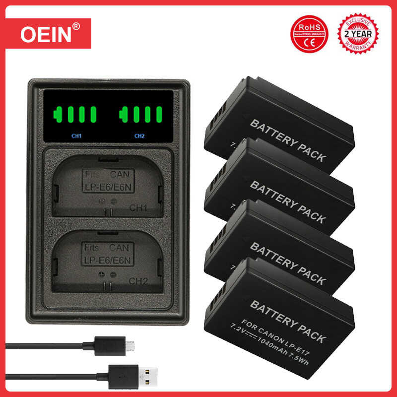 Lpe17 4Pcs LP E17 LpE17 Battery + LCD USB Dual Charger Para Sa Canon
