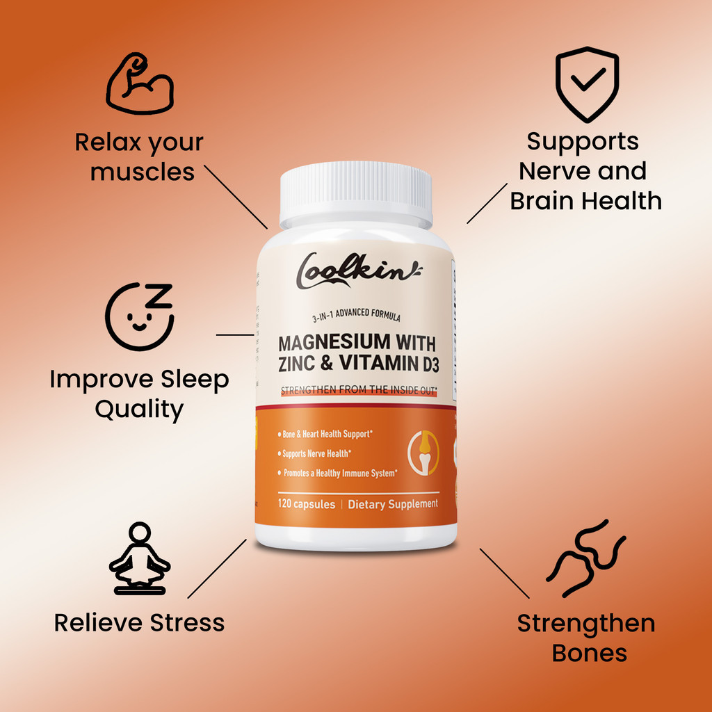 Coolkin MAGNESIUM WITH ZINC & VITAMIN D3, 120 capsules，Bone health