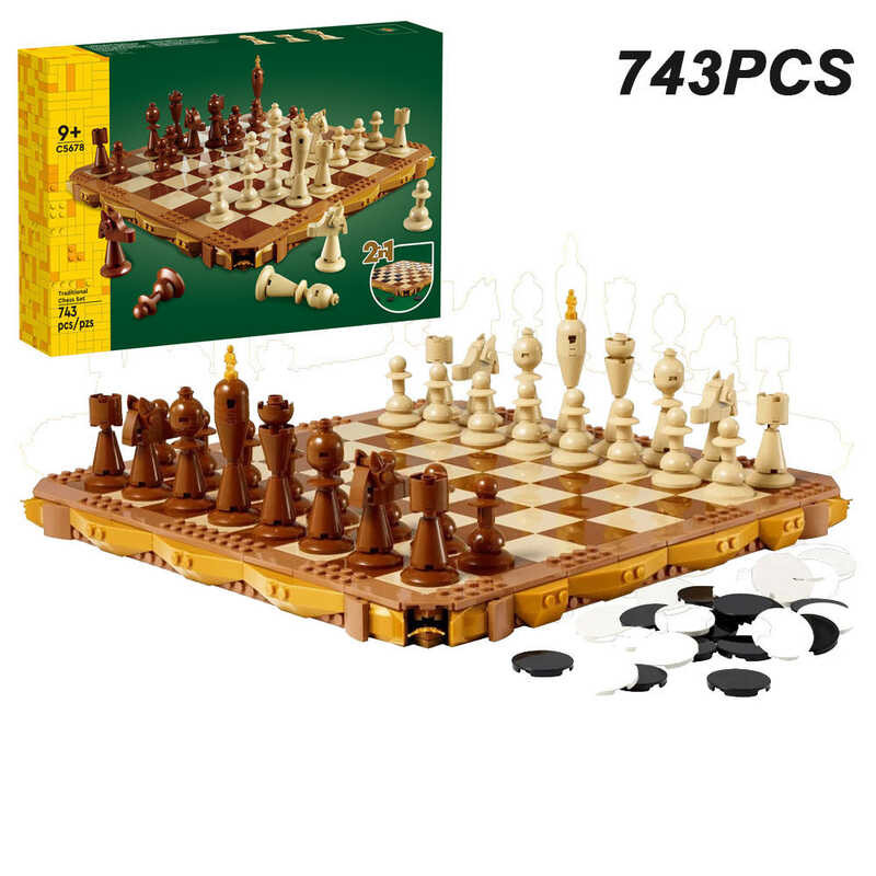 743Pcs Family Game Traditional Chess Set Building Blocks Construction ...