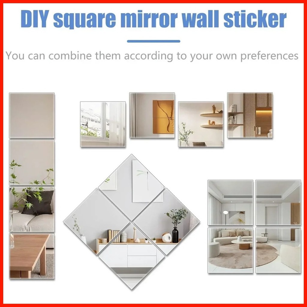 ⊕ ☆ 4/1Pcs 30C*30M 3D Acrylic Mirror Stickers Wall Decal/2MM Thicken ...
