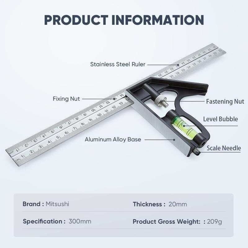 Squala Steel Adjustable Square Angle 45/90 Degree L Shaped Ruler 752 ...