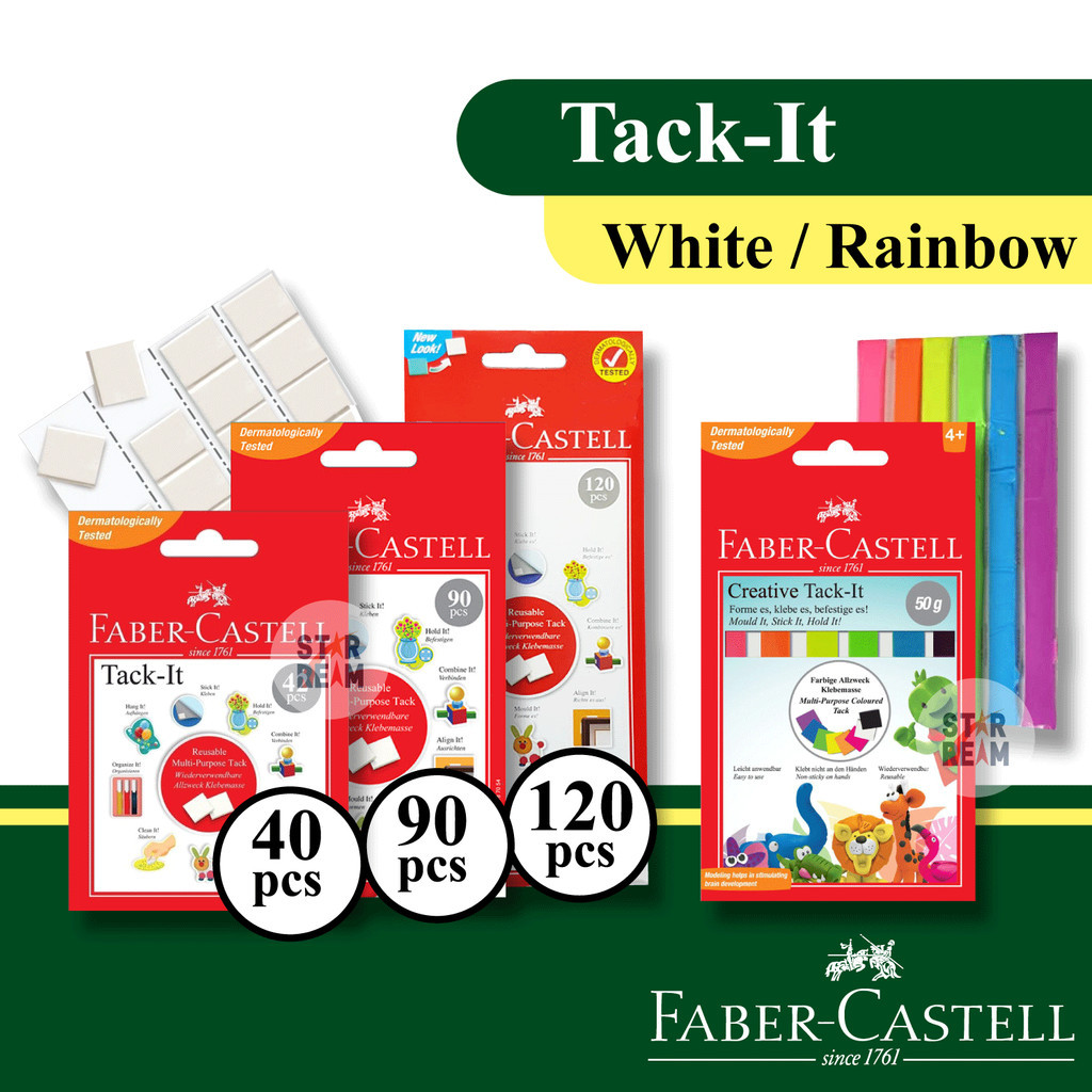 42/90/120pcs Tack-it White/Multicolor 6clr Faber-Castell Reusable ...