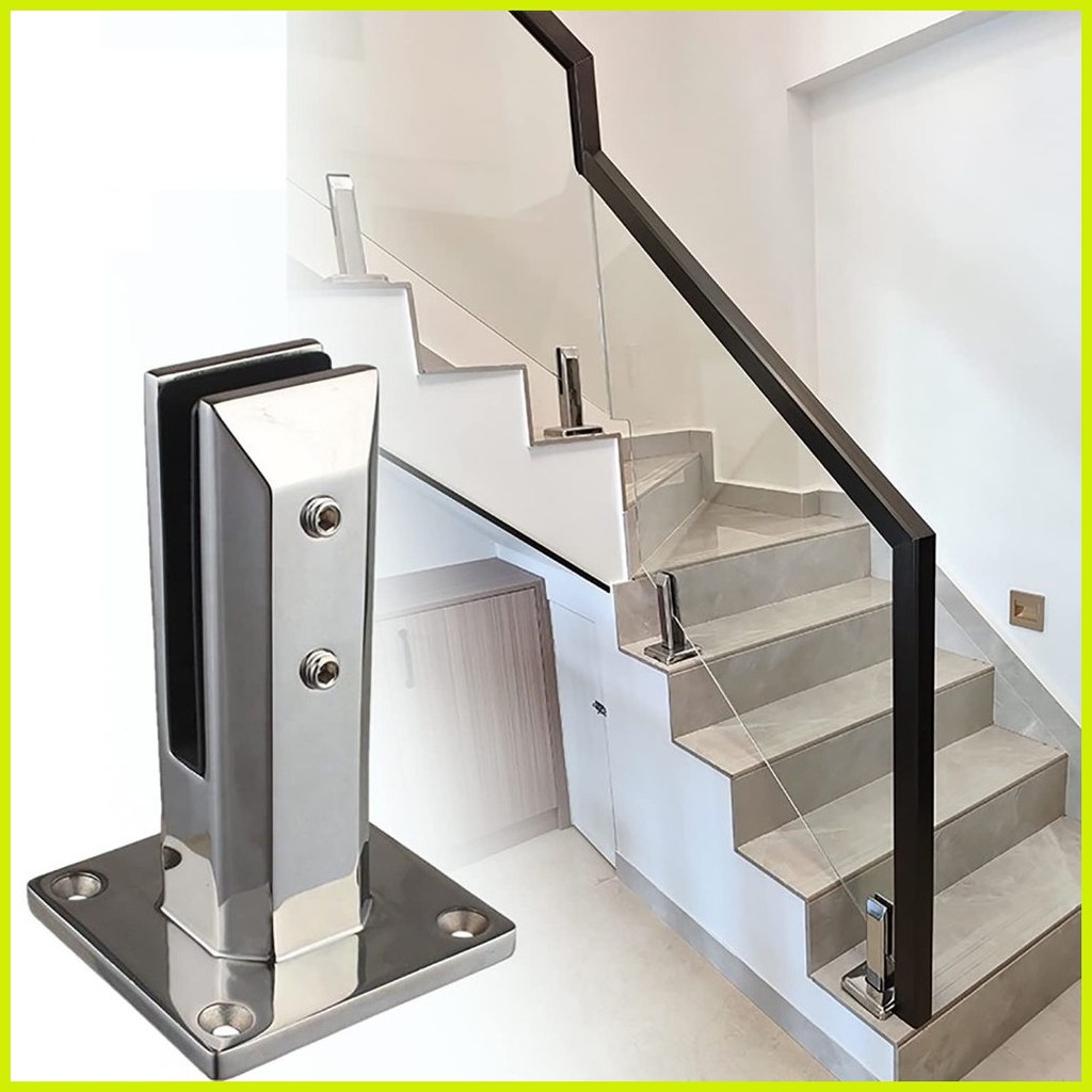 Stainless Steel Glass Clip Clamp Bracket Floor Standing Stairs Balcony ...