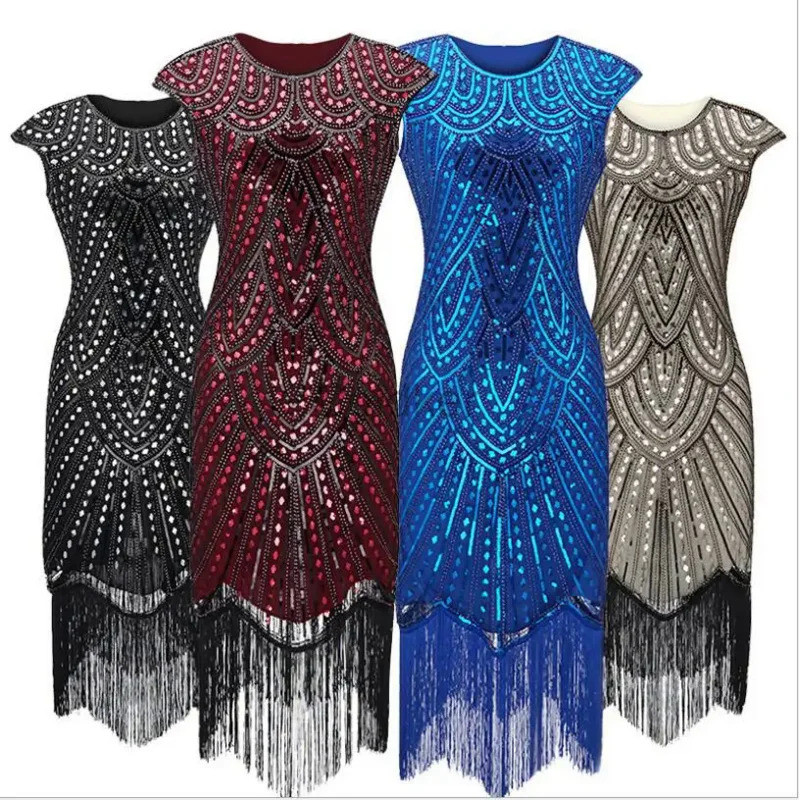 Women's 1920s Flapper Dress Costume – Fringe Sequin Charleston Party Dress