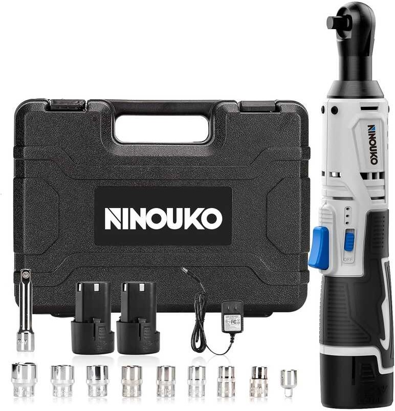 Electric NINOUKO Cordless Wrench Set, 3\/8" 12V Powered Driver, 400 RPM