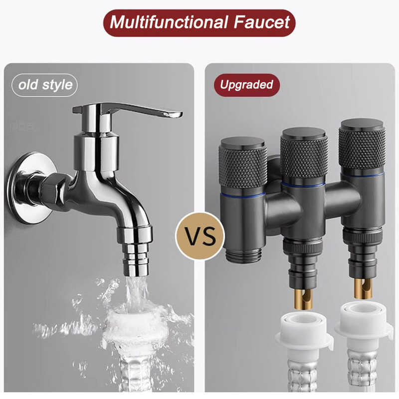 1/2 Universal Thread One Into Three Out Faucet Kitchen Stainless Steel ...