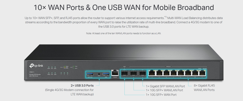 TP-Link | Omada ER8411 VPN Router - 8x GE LAN ports ,2x 10GE SFP+,1x GE ...