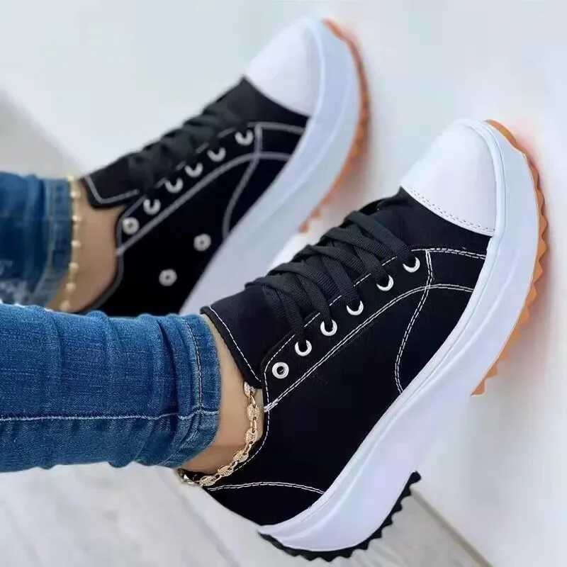 Speedy 2024 Classic White Canvas Sneakers Solid Lace Up Casual Platform Shoes For Women Shopee Philippines